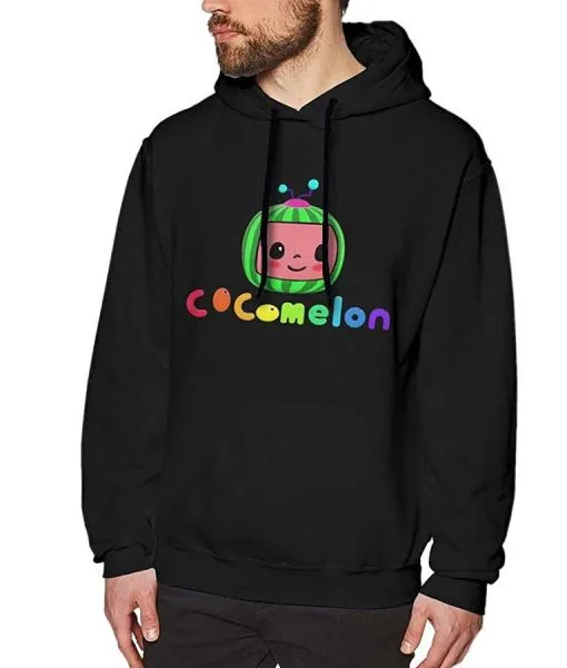 A Young Men Wearing Black color Cocomelon Logo printed Black Hoodie with black pant