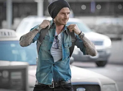 English Former Football Player David Beckham In Blue Denim Jacket