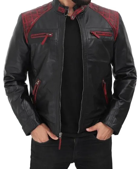 Men's Rollins Black and Maroon Leather Jacket