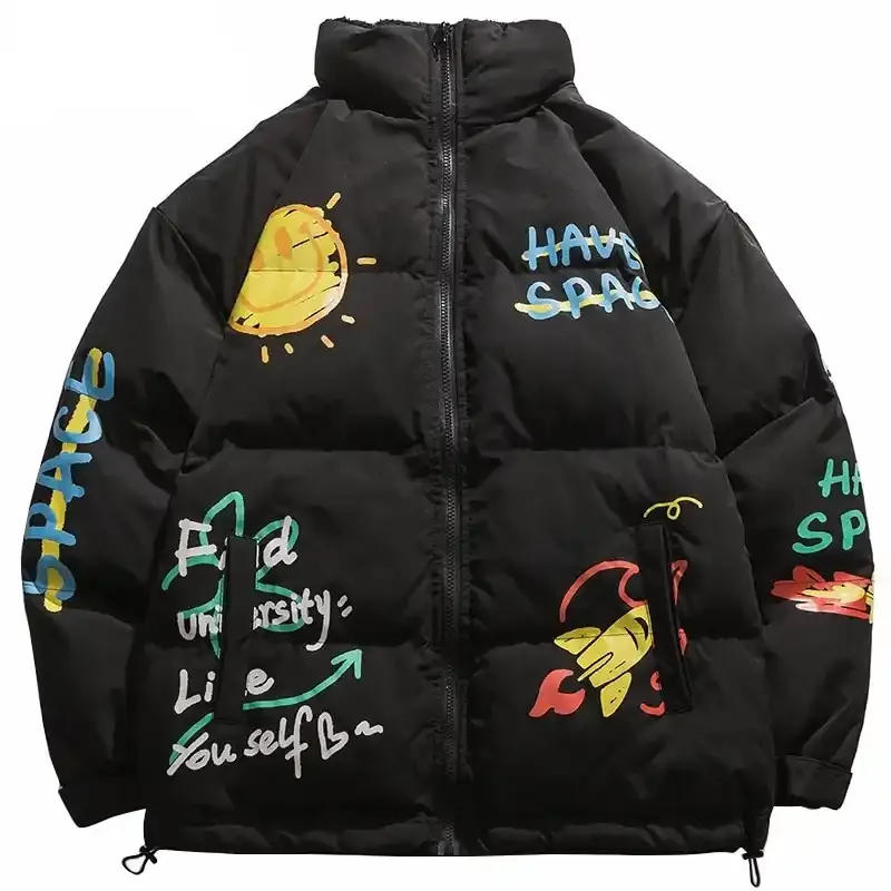 Men’s Space Letter Print Puffer Jacket | The Leatherz