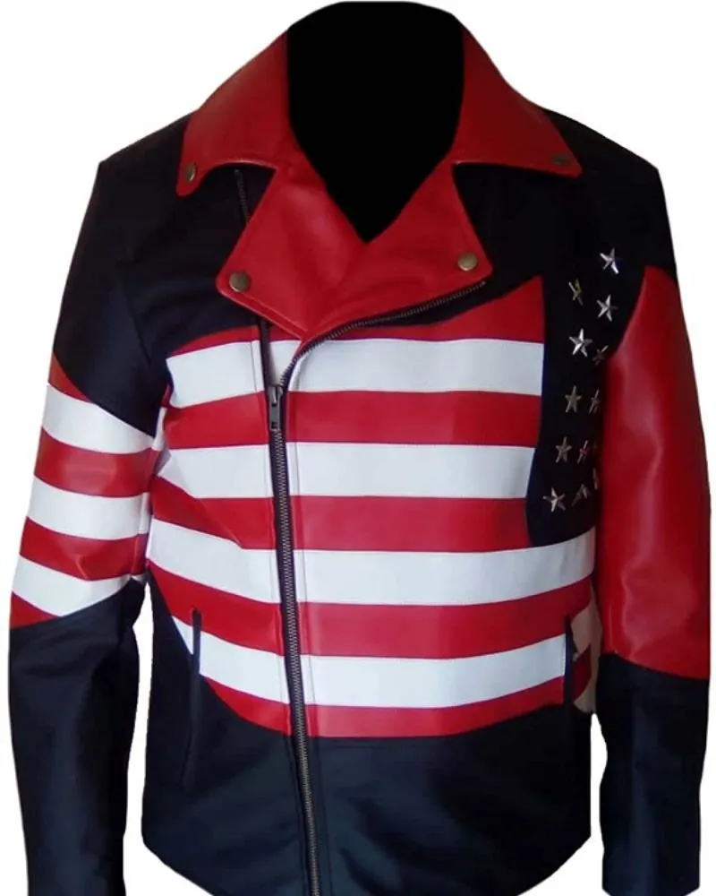 Mens USA Flag Real Leather Jacket
