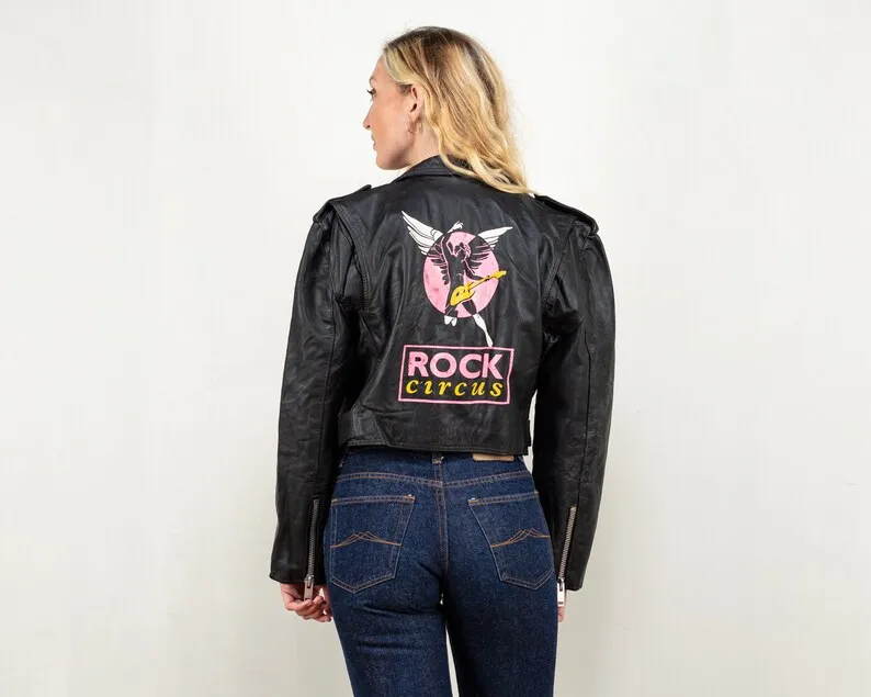 Moto Jacket women vintage 80s bomber biker jacket