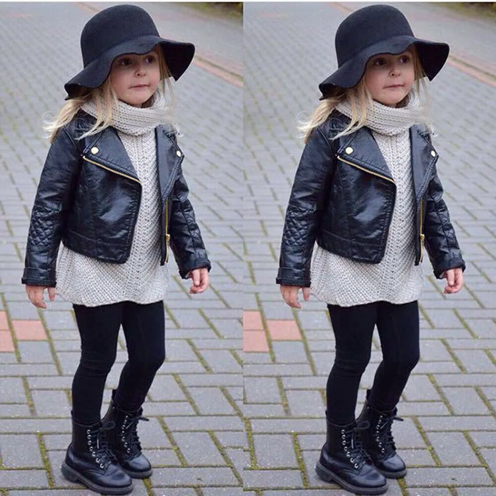 Toddler Boys Girls Motorcycle Faux Leather Jackets