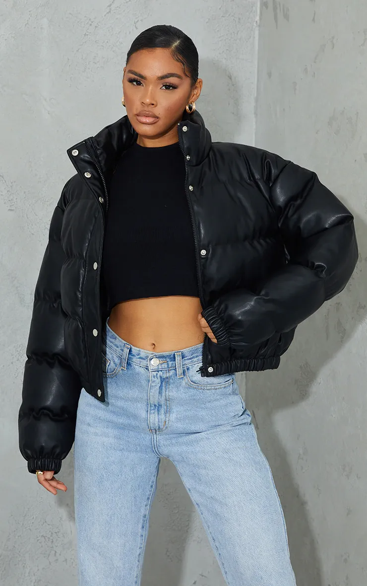 Women's black puffer Faux Leather Jacket