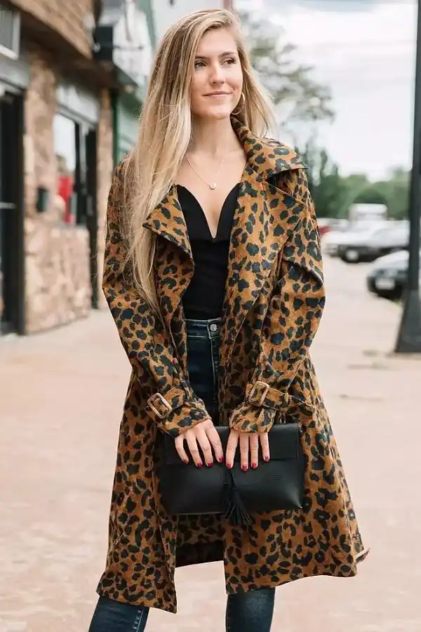 Women's Essentials Leopard Print Suede Coat
