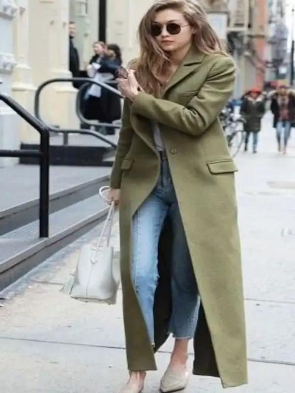 Gigi Hadid Green wool trench coat