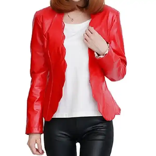 Ladies Fashion Slim Fit Short Red Leather Jacket