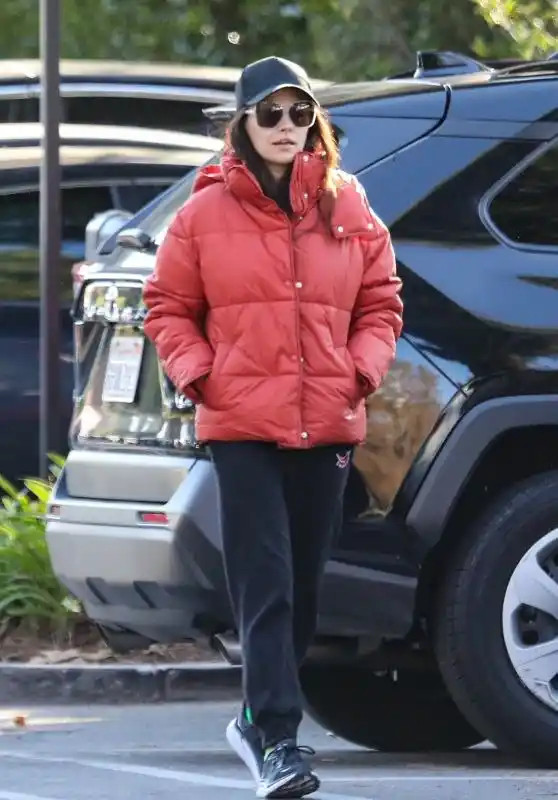 Mila Kunis Red Puffer jacket