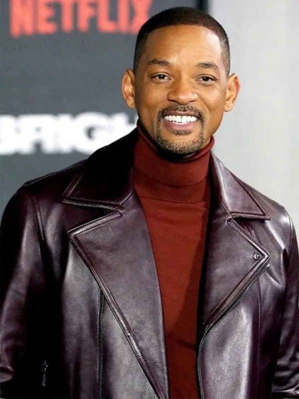 Actor Will Smith Maroon Leather Jacket