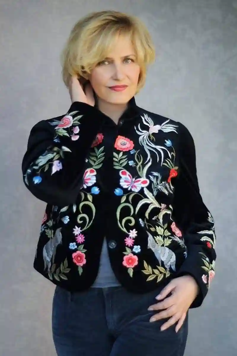 Women Black Fleece Embroidery jacket