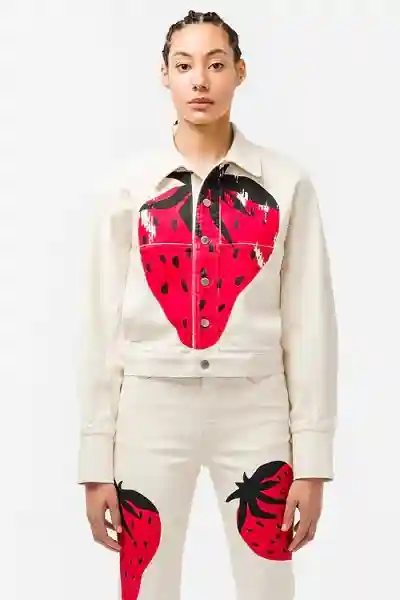 Women Strawberry white denim jacket