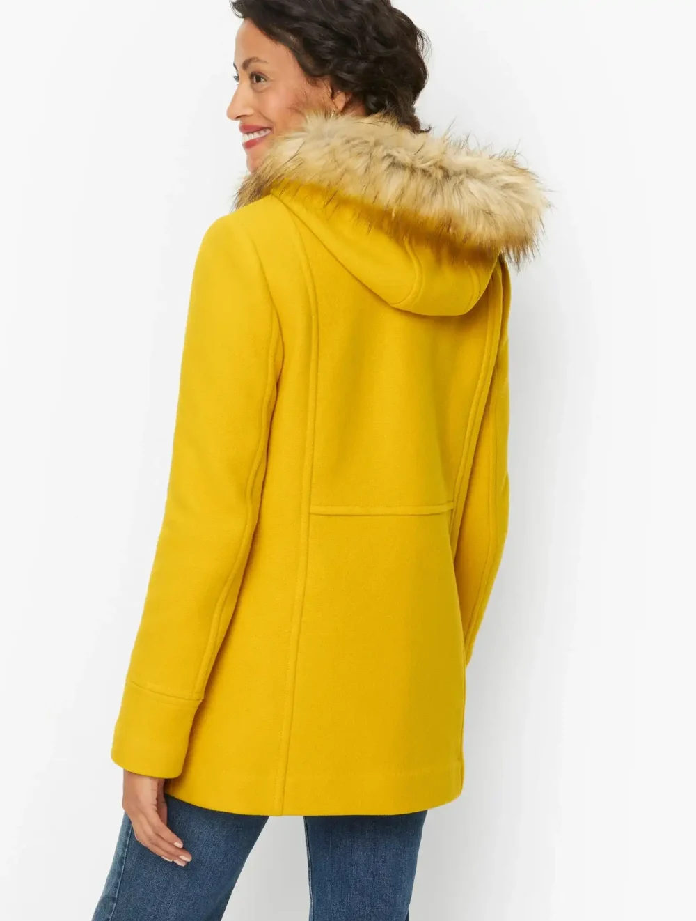 Women's Yellow Faux Fur Hooded Jacket