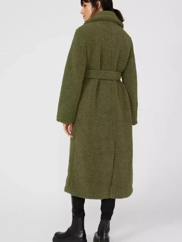 Women's Longline Green Teddy Coat