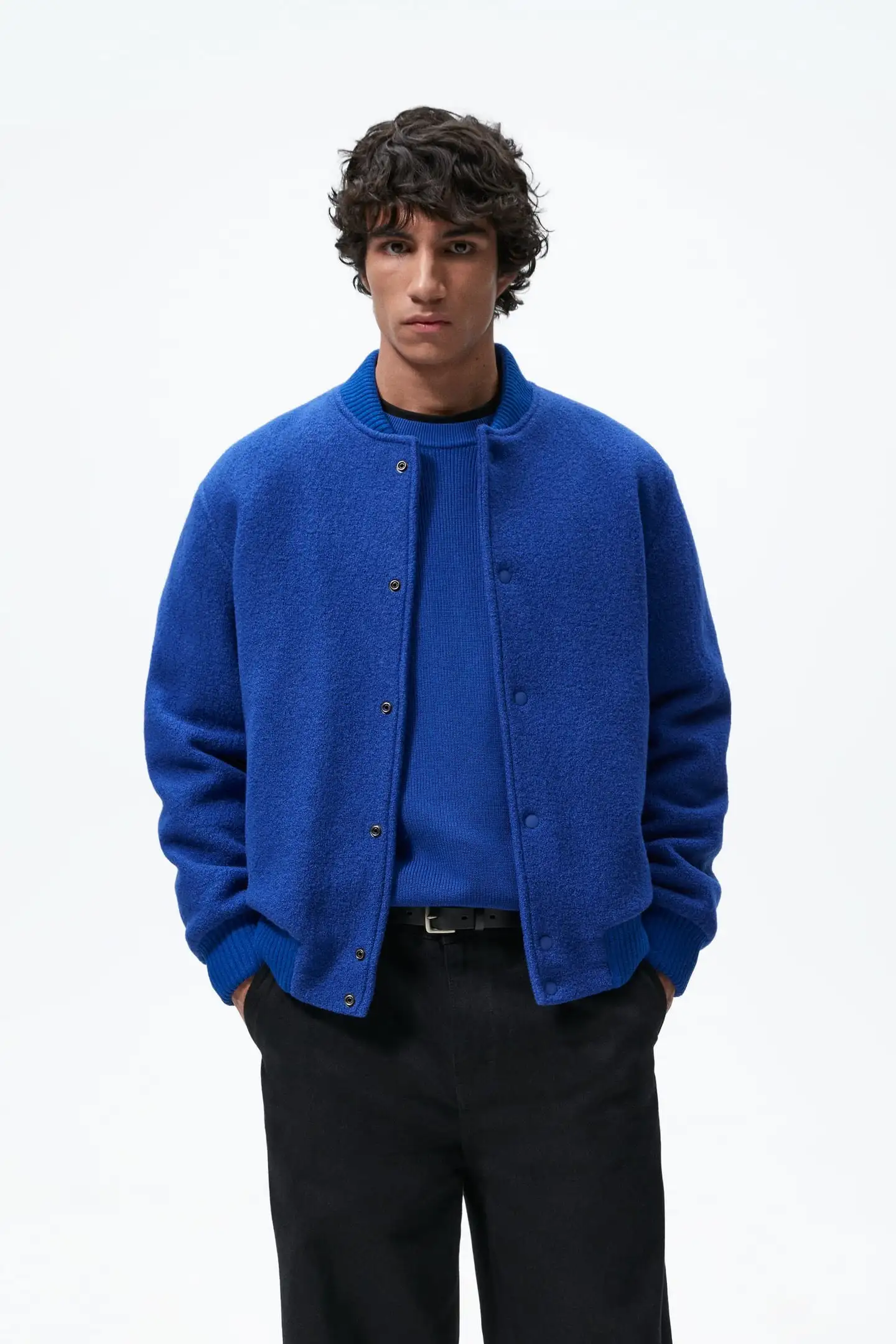 Men's Blue Wool Bomber Jacket