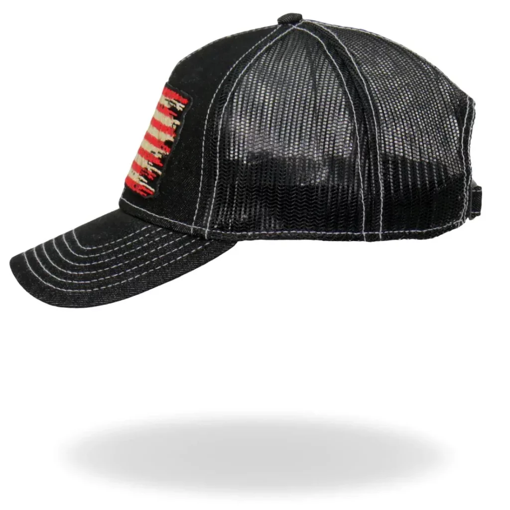 Hot Leathers Denim Tattered Flag Trucker Hat