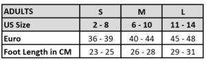 Socks Size Chart