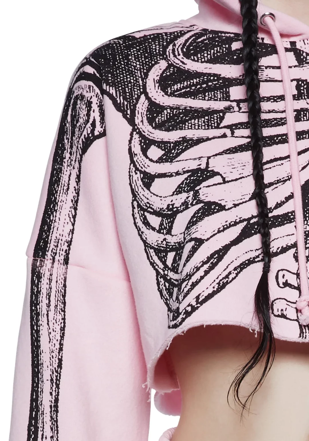 Skeleton Print Pink Cropped Hoodie